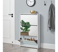 Armoire à chaussures 'Vogar' avec 3 portes miroirs pour 9 paires de chaussures 102,5 x 63 x 17 cm Blanc