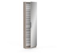 Armoire A Chaussures Zapatero - 12 Paires - Décor Chene Et Noir - 1 Porte Avec Miroir - L50 X P18 X H200 Cm - Cba Meubles Noir