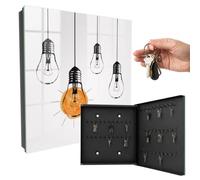 Armoire à clés métal & Verre 30x30x5 cm Ampoules Porte Droite Noir | Rangement | Sécurité | Accroche-clés | Coffret | Boîtier | Décoratif | Crochet | Mobilier | Attache | Fixation | Entrée
