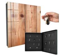 Armoire à clés métal & Verre 30x30x5 cm Anneaux en Bois Porte Droite Noir