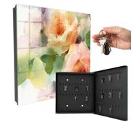 Armoire à clés Murale 30x30x5 cm Fleurs à l'aquarelle Porte Droite Noir