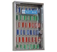Armoire à clés murale de grande capacité en acier inoxydable avec portes en verre et 45 clés avec serrure à clé et étiquettes Argenté