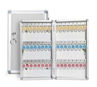 Armoire à clés murale pour 120 clés - Coffre-fort extérieur avec serrure en métal sécurisée, crochets à clés et rangement pour cartes - Idéal pour la maison et le bureau et une sécurité améliorée