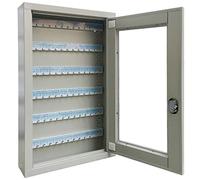 Armoire à clés verrouillable Grande Gestion des clés avec 70 clés Boîte de Rangement pour clés Visible en Verre Transparent, Murale en Fer forgé, Serrure