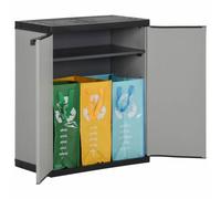 Armoire à déchets de jardin, gris et noir, 68 x 40 x 85 cm | En PP et PVC, 3 sacs de recyclage, 1 étagère, charge maximale 20 kg, pour extérieur