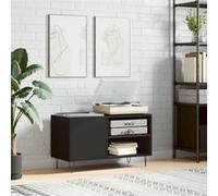 vidaXL Armoire à disques support tourne-disque moderne avec rangement, noir, bois d'ingénierie