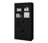 Armoire à dossiers C018S Armoire de bureau Armoire métallique Coffre-fort Compartiment secret Tiroirs Revêtement par poudre 185 cm x 90 cm x 40 cm (H x L x P), Couleur : Noir