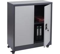 Armoire à dossiers HWC-O50, armoire de bureau en acier avec roulettes, 2 portes verrouillables, acier 98x80x40cm ~ gris foncé gris clair
