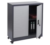 Armoire à dossiers HWC-O50, armoire de bureau en acier avec roulettes, 2 portes verrouillables, acier 98x80x40cm gris foncé gris clair