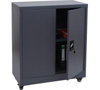 Armoire à dossiers HWC-O50, armoire de bureau en acier avec roulettes, 2 portes verrouillables, acier 98x80x40cm ~ gris foncé