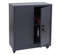 Armoire à dossiers HWC-O50, armoire de bureau en acier avec roulettes, 2 portes verrouillables, acier 98x80x40cm gris foncé