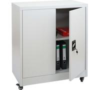 Armoire à dossiers HWC-O50, armoire de bureau en acier avec roulettes, 2 portes verrouillables, acier 98x80x40cm ~ gris clair