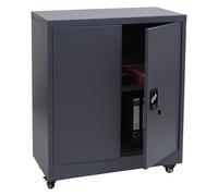 Armoire à dossiers HWC-O50, Armoire de Bureau en Acier avec roulettes, 2 Portes verrouillables, Acier 98x80x40cm - Gris foncé
