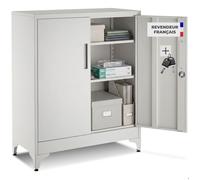 Armoire à dossiers - TECTAKE - Meuble de classement BLAKE avec fermeture magnétique, 2 tablettes réglables, 80 x 40 x 100 cm - Gris
