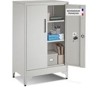Armoire à dossiers - TECTAKE - Meuble de rangement BLAKE avec fermeture magnétique en acier 60 x 40 x 100 cm - Gris