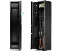 Armoire à fusil à 5 armes - 57 longs stockage avec clavier numérique, 2 clés d'urgence, boîte de verrouillage biométrique à empreintes digitales et poches de rangement, coffre-fort de sécurité antivol