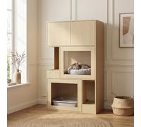 Armoire à litière pour chat à 3 étages avec tiroir, porte et entrée, maison pour chat 3 en 1, table d'appoint, armoire à litière pour chat, niche pour animaux de compagnie, couleur bois naturel