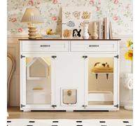 Armoire à litière pour Chat avec LED Meuble Bac à Litière Chat avec 2 Portes et 2 tiroirs Armoire cachée de Chat Intérieur Maison pour Chat pour Chambre à Coucher Salon 140x50x100cm Blanc