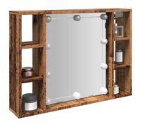 Armoire à miroir, avec lumières LED, aspect bois vieilli, 76 x 15 x 55 cm, avec port USB, montage mural et grand espace de rangement, design moderne, pour chambre à coucher et salon