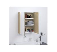 Armoire à miroir de salle de bain 60x15x75cm MDF Blanc et chêne Blanc et chêne G