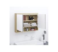 Armoire à miroir de salle de bain 80x15x60cm MDF Blanc et chêne