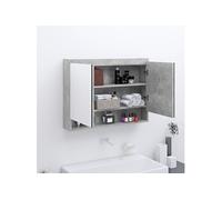vidaXL Armoire à miroir de salle de bain 80x15x60 cm MDF Gris béton
