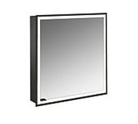 Emco prime armoire à miroir éclairée à encastrer 949713570 600x730mm, porte 2000 , charnières à droite, noir/miroir