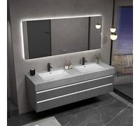 Armoire à Miroir Intelligente LED, vanité de Salle de Bain Murale avec Double évier, Rangement de Salle de Bain Flottant à Double Bassin pour hôtel et Maison