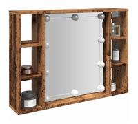 Armoire à miroir - Vieux bois - 76x15x55cm - LED - Rangement salle de bain