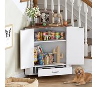 Armoire à Nourriture pour Chien Station d'alimentation d'angle pour Chien 2 in 1 Meuble de Rangement pour Animaux de Compagnie avec 2 Gamelles en Acier Inoxydable, Panneau réglable et 4 Crochets, MDF