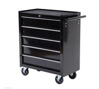 Armoire à outils 61 6x33x75 cm noire avec serrure cinq tiroirs et roulettes cadre métallique robuste facile à assembler