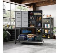 Armoire à outils avec 8 tiroirs et 6 compartiments, armoire à outils sur roulettes avec plaque perforée, cadre en acier et surface en mélamine, armoire de rangement avec portes et étagères, 100 × 55 ×