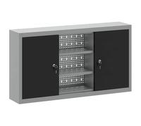 Armoire à outils en acier et bois d'ingénierie noir et gris 100 x 20 x 55 cm avec 6 étagères réglables et serrures à came pour atelier garage bricolage rangement sécurisé