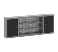 Armoire à outils en acier et bois d'ingénierie noir et gris 150 x 20 x 55 cm avec 6 étagères réglables serrure à came rangement atelier garage bricolage