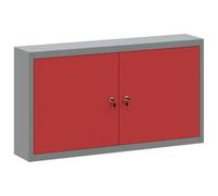 Armoire à outils rouge et gris en acier et bois d'ingénierie 100 x 20 x 55 cm avec 3 étagères réglables, serrure à came sécurisée, meuble de rangement atelier garage bricolage