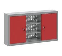 Armoire à outils rouge et gris en acier et bois d'ingénierie 100 x 20 x 55 cm avec 6 étagères réglables, serrure à came sécurisée, meuble de rangement atelier garage bricolage