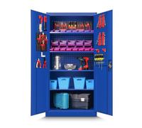 Armoire à Outils TC01A Armoire d'atelier Métallique Mur perforé 4 étagères Portes battantes Tôle d'acier 185 x 92 x 50 cm (Bleu)