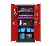 Armoire à Outils TC01A Armoire d'atelier Métallique Mur perforé 4 étagères185 cm x 92 cm x 50 cm (Anthracite/Rouge)