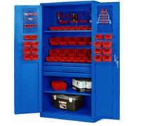 Armoire à Outils TC02AM Armoire Meuble d'atelier avec tiroirs Portes battantes 3 étagères 185 x 92 x 50 cm (Bleu)