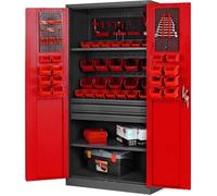 Armoire à Outils TC02AM Armoire Meuble d'atelier avec tiroirs Portes battantes 3 étagères 185 x 92 x 50 cm (Anthracite/Rouge)