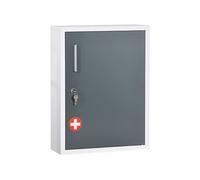 Armoire à pharmacie 2 étagères 3 niv. verrouillables dim. 40L x 15l x 53H cm 2 clés logo croix acier blanc gris