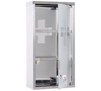 Armoire À Pharmacie 2 Étagères 3 Niveaux Verrouillable Porte Verre Trempé Dépoli Logo Croix 25l X 12l X 4 Gris