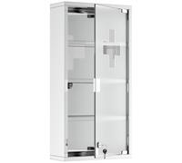 Armoire À Pharmacie 3 Étagères 4 Niveaux 30l X 12l X 60h Cm Porte Verre Trempé Symbole Croix Acier Inoxyd Gris