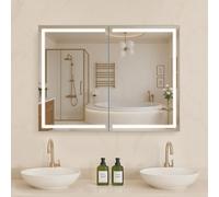 Armoire à pharmacie éclairée VEVOR avec miroir (60 x 80 cm) montage mural, armoire de salle de bain LED à intensité variable en 3 couleurs avec miroir HD, fonction mémoire/étagères réglables, espace d