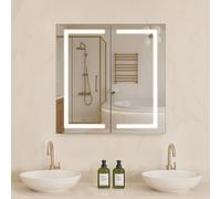 Armoire à pharmacie éclairée VEVOR avec miroir (65 x 65 cm), montage encastré ou mural, armoire de salle de bain LED à intensité variable en 3 couleurs avec miroir HD, tablette réglable, fonction de d