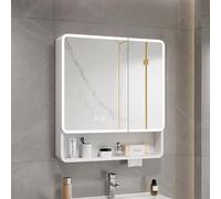 Armoire à pharmacie en aluminium avec lumières LED, miroir de salle de bain antibuée intelligent, étagère ouverte et rangement de produits de beauté
