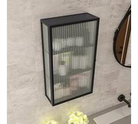 Armoire à pharmacie en métal noir avec porte en verre, rangement mural pour salle de bain et cuisine, organiseur à trois niveaux au-dessus des toilettes, option simple ou double porte.