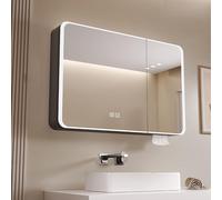 Armoire à pharmacie intelligente avec lumières et désembuage, armoire à miroir éclairée pour salle de bain, armoire de rangement de beauté gris, miroir intelligent de 80 cm avec éclairage LED