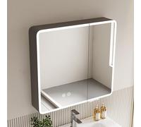 Armoire à pharmacie intelligente en aluminium avec miroir tactile LED anti-buée pour salle de bain avec lumières et trous en papier, design élégant et fonctionnel