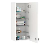 Armoire à pharmacie kleankin murale avec serrure, 5 étagères et tablettes réglables, bois et verre, blanc, 30x20x70cm